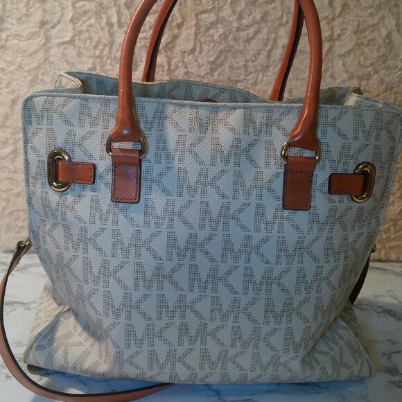 Michael Kors HAMILTON East West Tote Shoulder Bag VANILLA Canvas & Leather Used - Picture 16 of 16